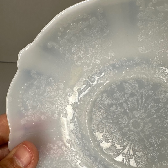 3 Elegant American Sweetheart Monax White Opalescent Glass 6" Tea Cup Saucers - Picture 5 of 16